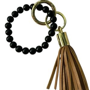 Elegant Black‎ and Brown Beaded Keychain with Tassel